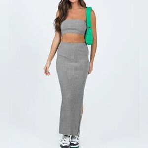 Princess Polly ABRIELLE SET GREY knit midi skirt set